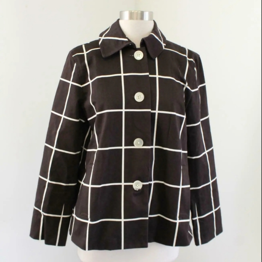 Lauren Ralph Lauren Brown Jacket/Blazer with White Line Petite Medium Lined - Picture 2 of 9